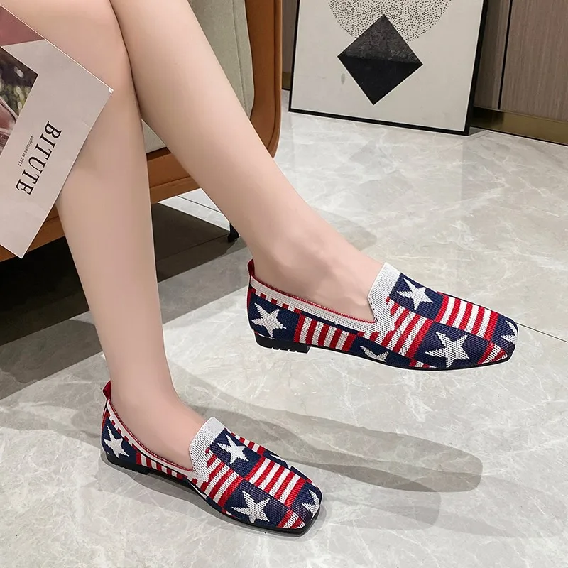 

Autumn New Knitted Flat Casual Women's Shoes Fashion Match Color Comfortable Loafers Light Hollow-out Ladies Flat Heel Shoes