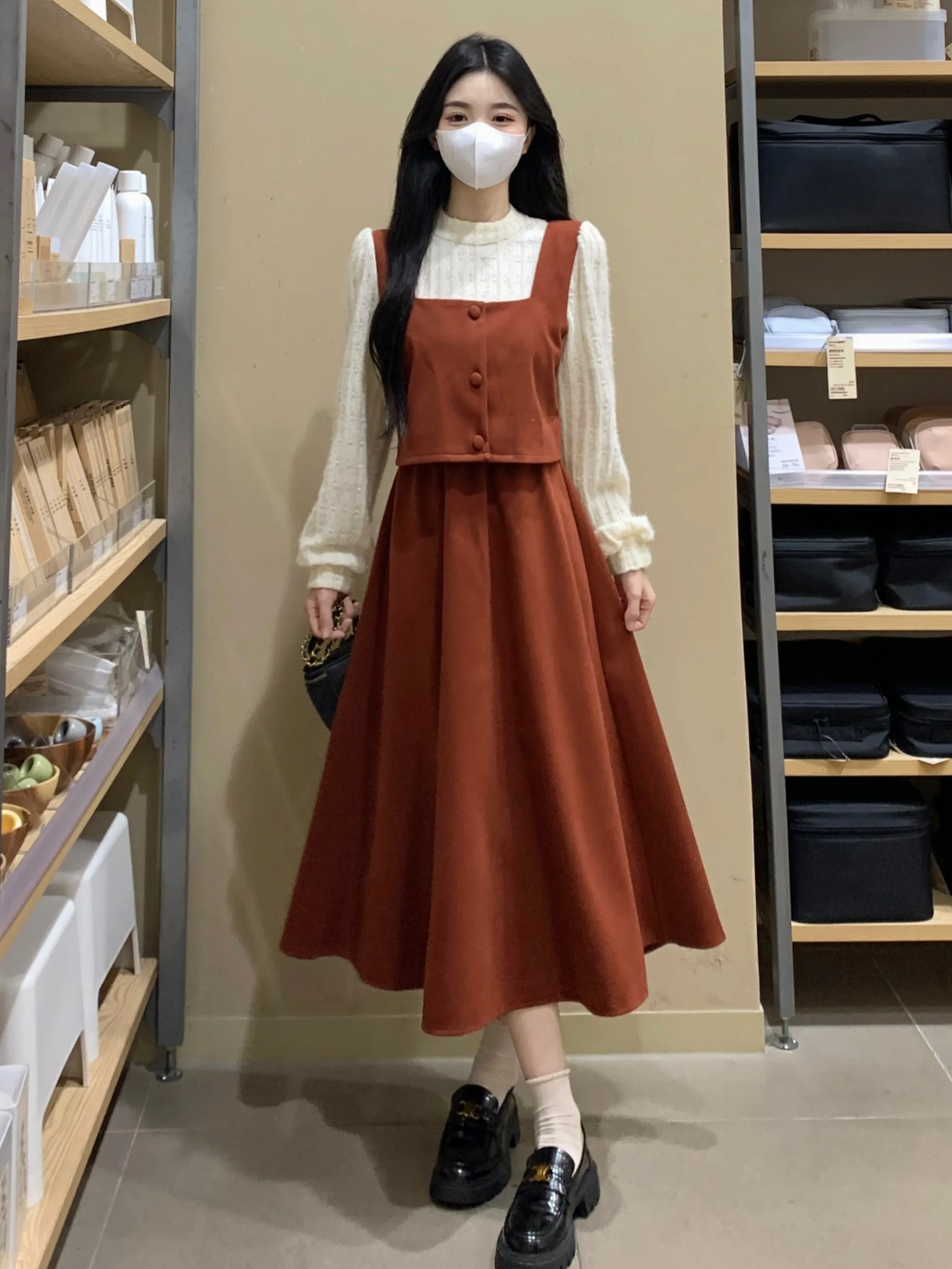 Plus size French sle Lace Stitching Long sleeve dress Women Autumn and Winter Chubby Girl Preppy Sweet Waist Hugging Slimmi...