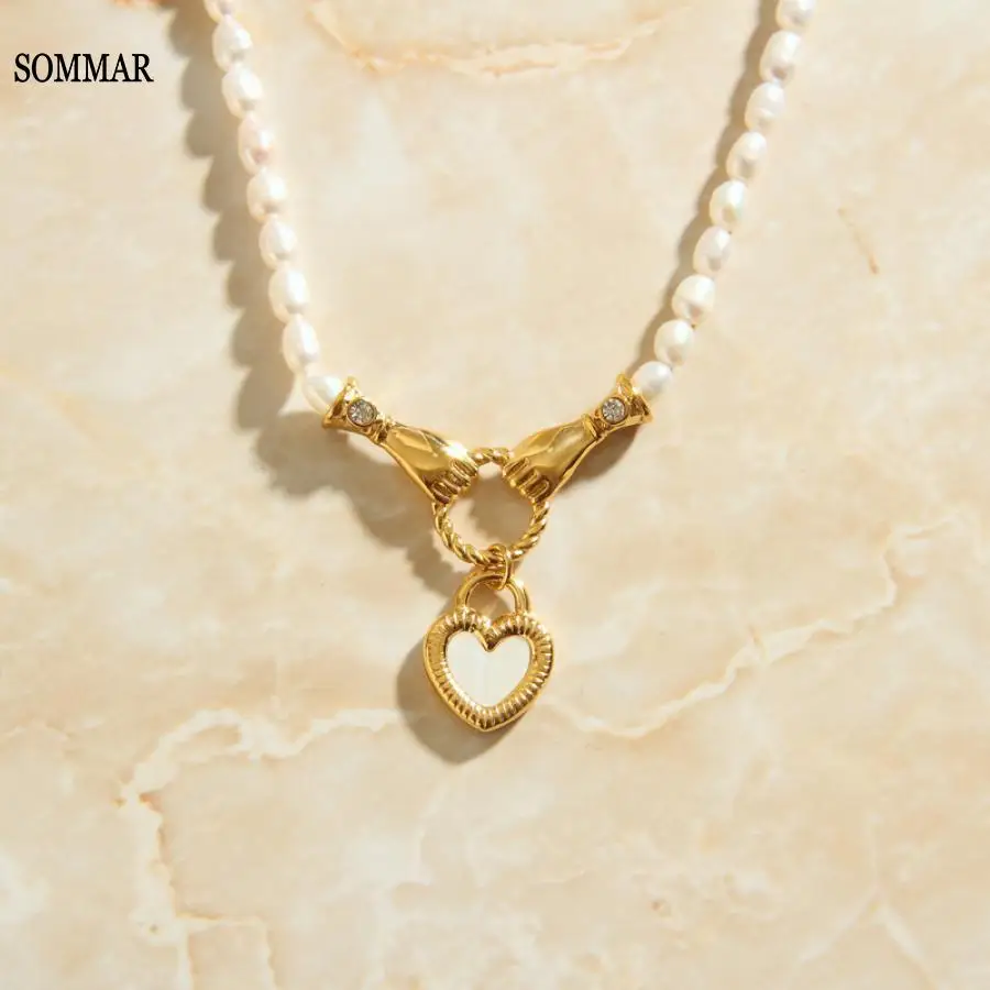 

Женская подвеска в форме сердца SOMMAR, кулон жемчужное кольцо золотого цвета, ювелирное изделие высшего качества