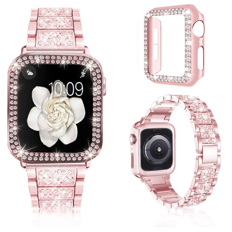 

Case+Bling Strap For Apple Watch band 40mm 44mm 41mm Diamond Metal bracelet for iWatch series 2 3 4 5 6 se 7 band 45mm 38mm 42mm