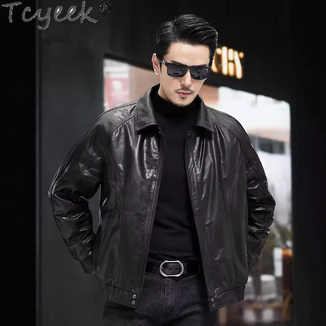 Tcyeek Куртка из натуральной кожи Мужские мотоциклетные куртки Верхний слой