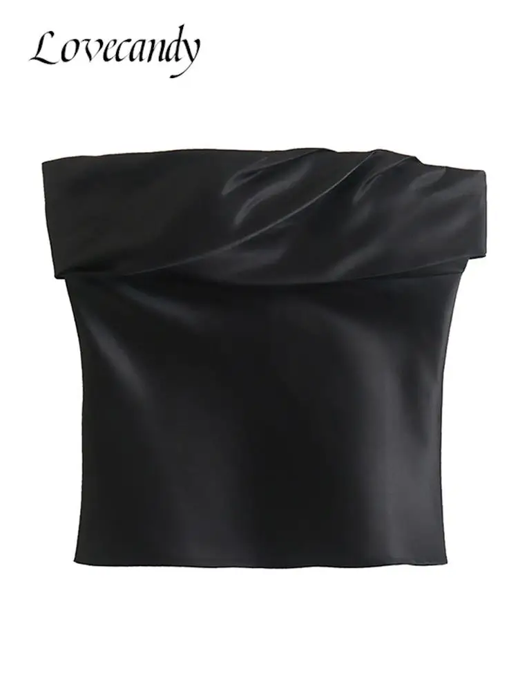 

Женский атласный корсет без рукавов, пикантный топ с открытой спиной, с открытыми плечами, плиссированная уличная одежда на молнии, укороче...