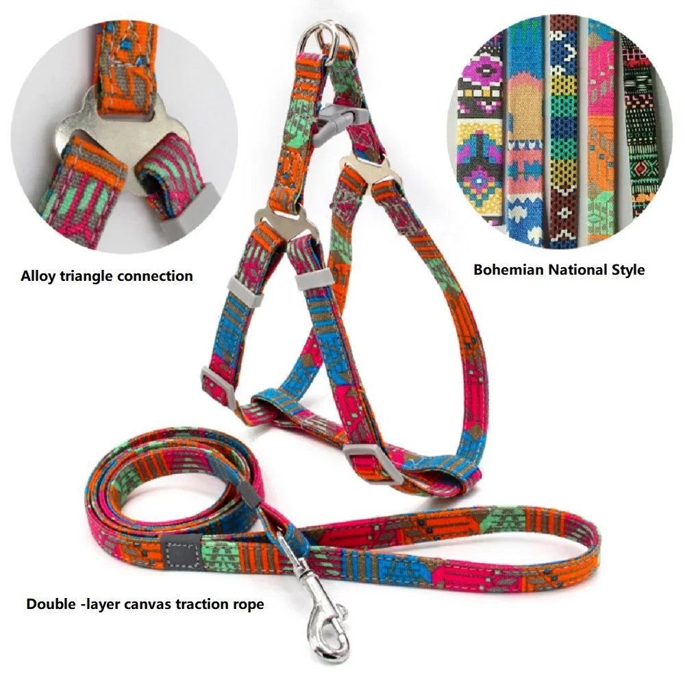 

Регулируемая шлейка для собак в богемном национальном стиле, воздухопроницаемая жилетка для прогулок на открытом воздухе