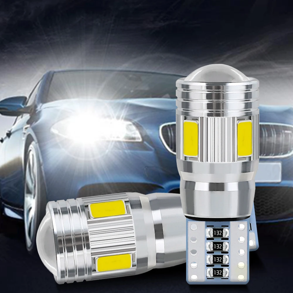 2X LED Auto Led Interior Xenon White Blue Yellow LED CANBUS 6SMD Projector Solid Aluminum Bulb Side Marker Parking Light cob led