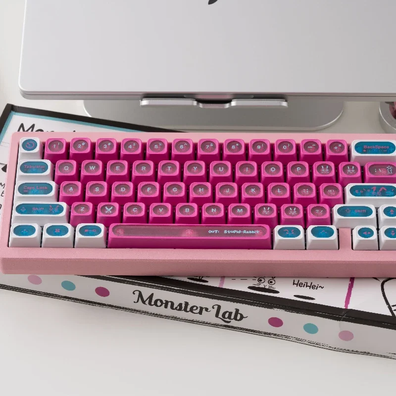Набор клавиш с изображением кролика из тюбика PBT PC прозрачный розовый фон