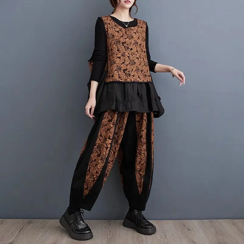 Женский костюм из куртки и брюк свободный винтажный большого размера без рукавов