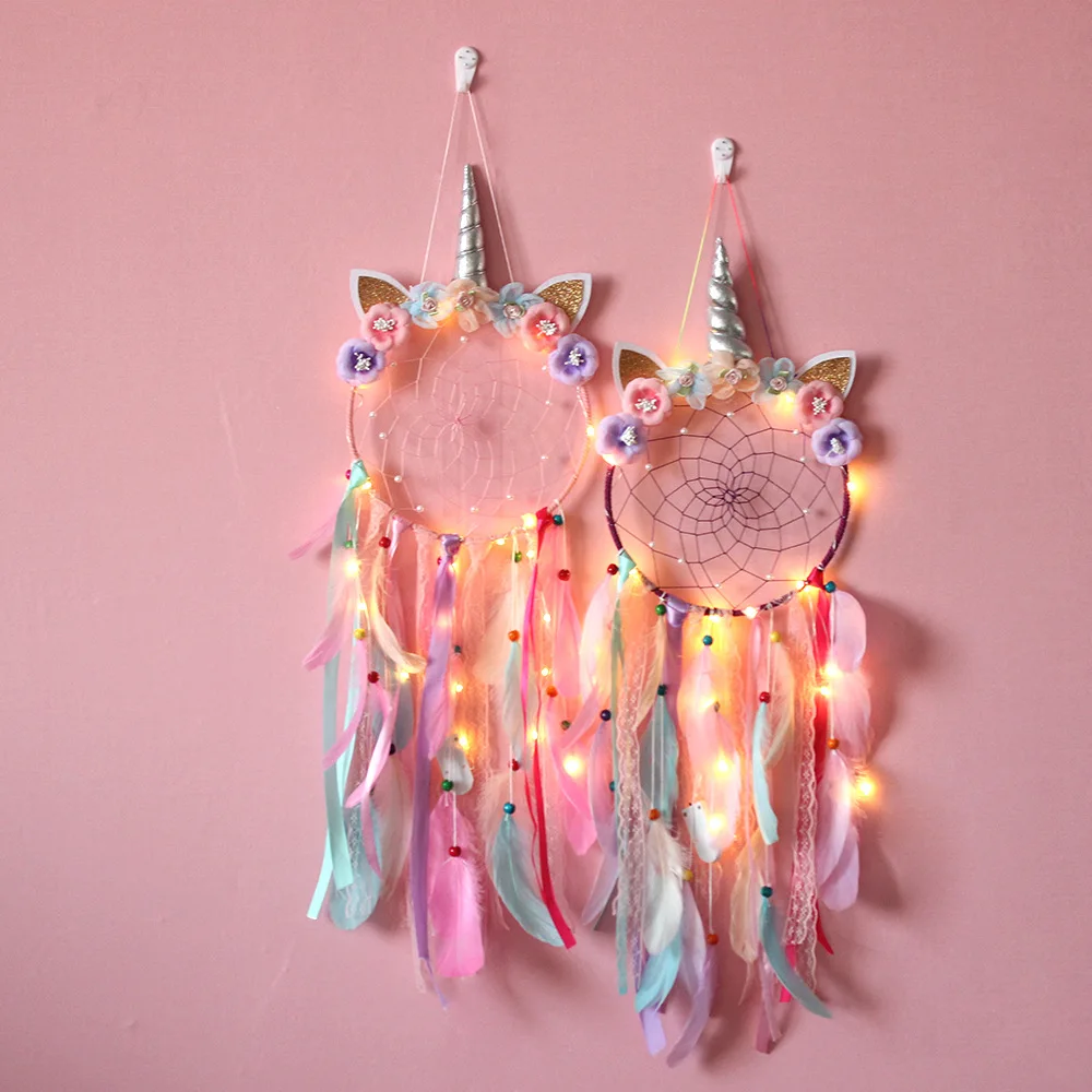 Creative New LED Unicorn Dreamcatcher Hanging Decoration Silver Horn Fresh Room Hanging Festive Celebration