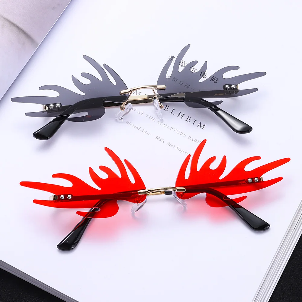 

Роскошные модные солнцезащитные очки с эффектом пламени, женские солнцезащитные очки без оправы с крыльями, очки, Винтажные Солнцезащитные...