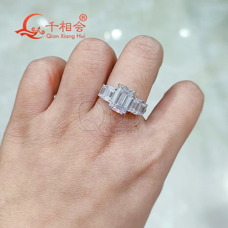 7*10mm 5pcs emerald shape Sterling 925 Silver half band Moissanite Ring women Diamonds Male fine Jewelry gitf