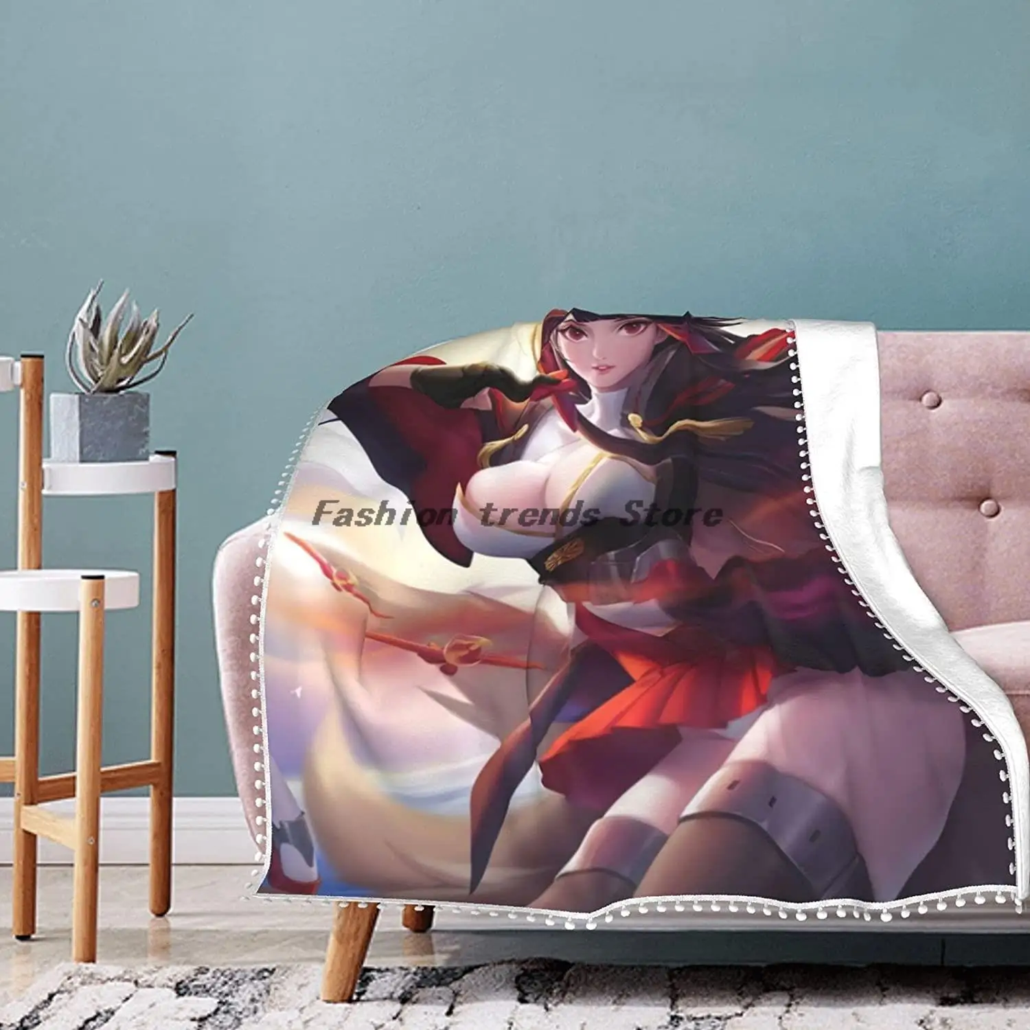 

Azur Lane Throw Blanket Anime Lightweight Microfiber Pompom Fringe Blankets Bedroom Air Conditioning Blanket
