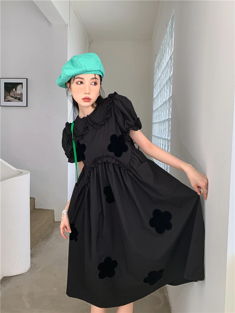 

Оригинальное летнее дизайнерское винтажное черное Хлопковое платье DALMAZZO, Женский пуловер с коротким рукавом, простое бальное платье, платья