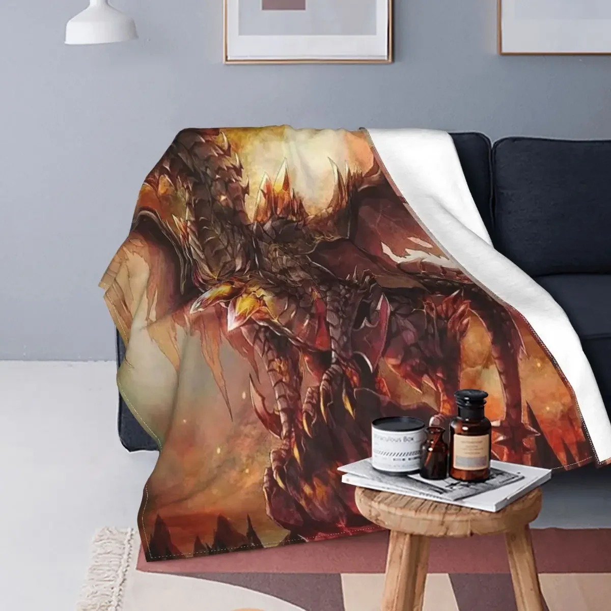 

Dragon Blanket Flannel Textile Decor Fire-breathing Dragon Multifunction Ultra-Soft Throw Blanket for Bedding Office Bedspread