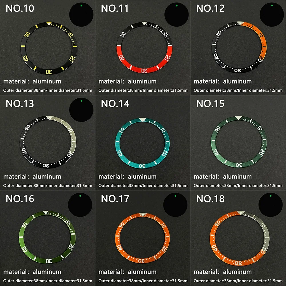 

Flat aluminum Bezel Insert 38mm*31.5mm substitute watch insert ring luminous celebrities Watch Accessories