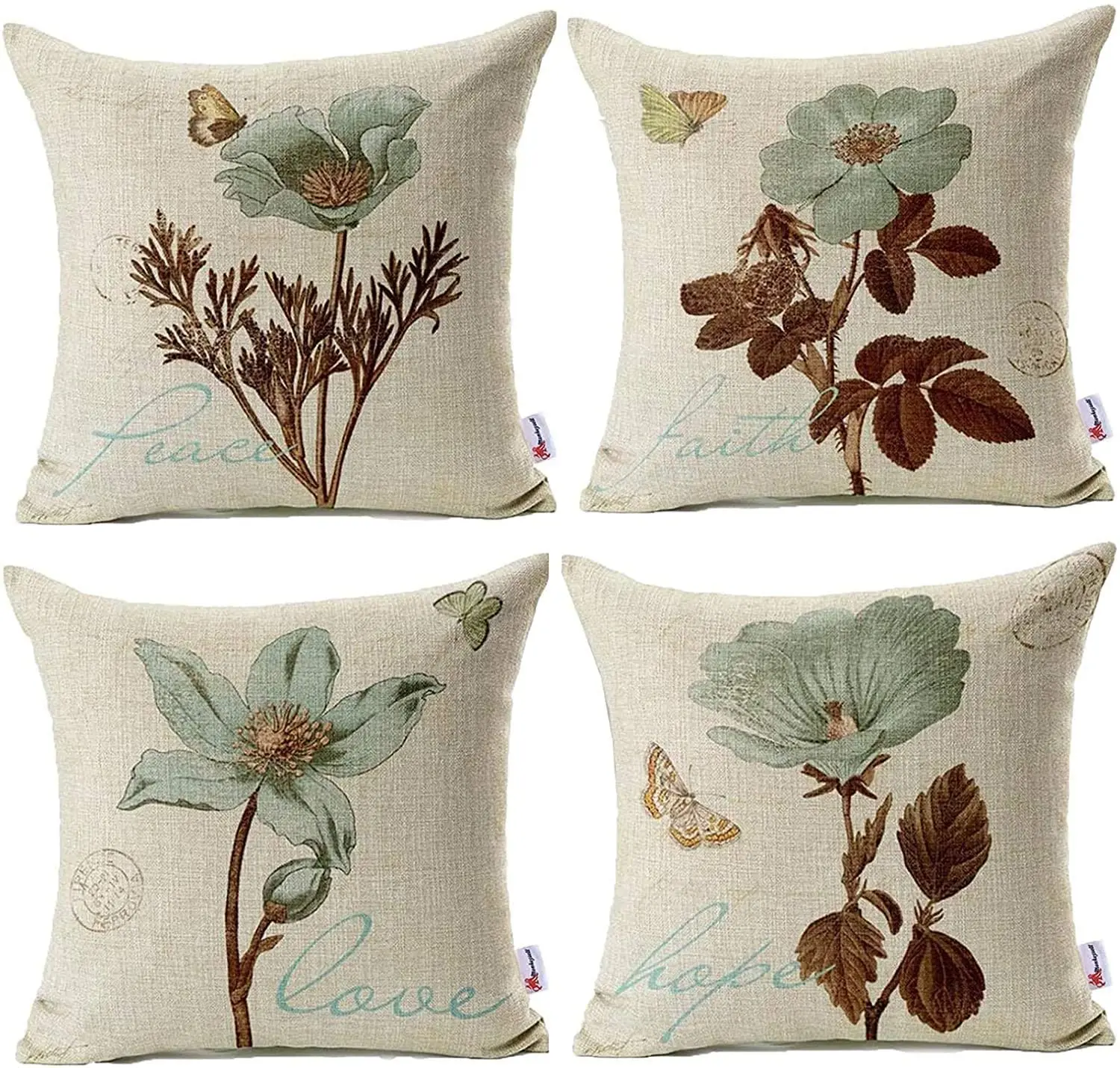 

4pcs/set Monkeysell Pack of Throw Pillow Covers Decorative Floral Linen Pillow Cover for Living Room Bedroom, Couch Sofa Chair