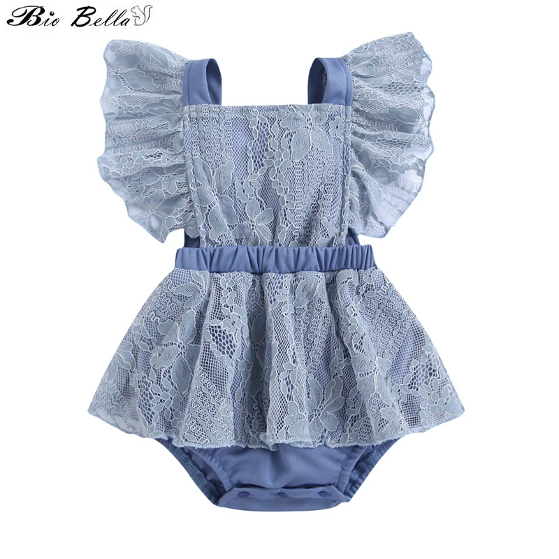 

Luxury Girl Clothes Lace Floral Bodysuit Sunsuit Outfits Lovely Blue Baby Bodysuits 0-18 Months for Birthday Party Bodysuits