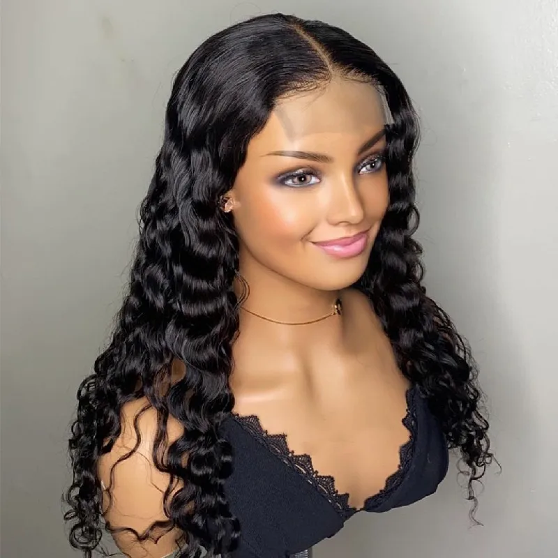 180%Density 26Inch Brazilian Long Loose Wave Natural Hairline Glueless Lace Front Wig For Women With Baby Hair Heat Temperature