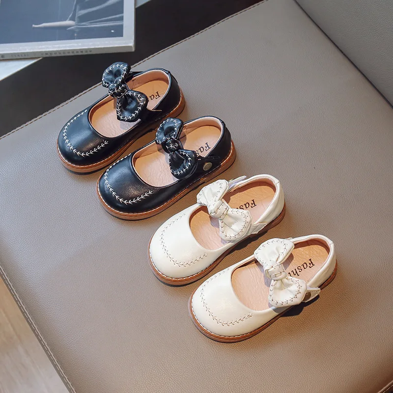 

Girls Leather Shoes with Bowtie Princess Sweet Kids Flats Classic Shoes for Party Wedding Spring Fashion Children Casual Shoes