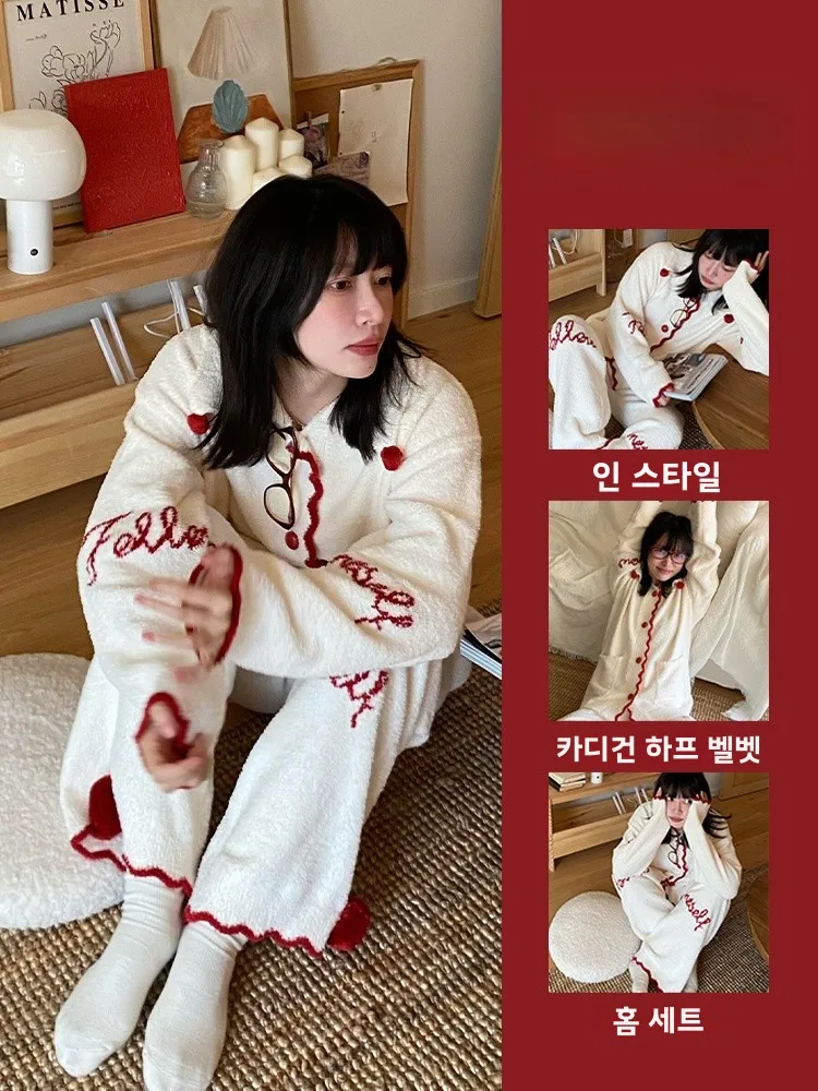 INS корейская серия полубархатные пижамы для девочек женские зимние новые