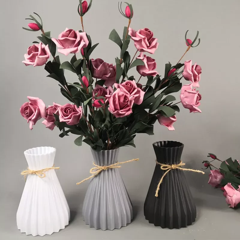 

Gift Rattan Weaving Pure Color Flower Vase Nordic Style Plastic Micro Landscape Home Decoration