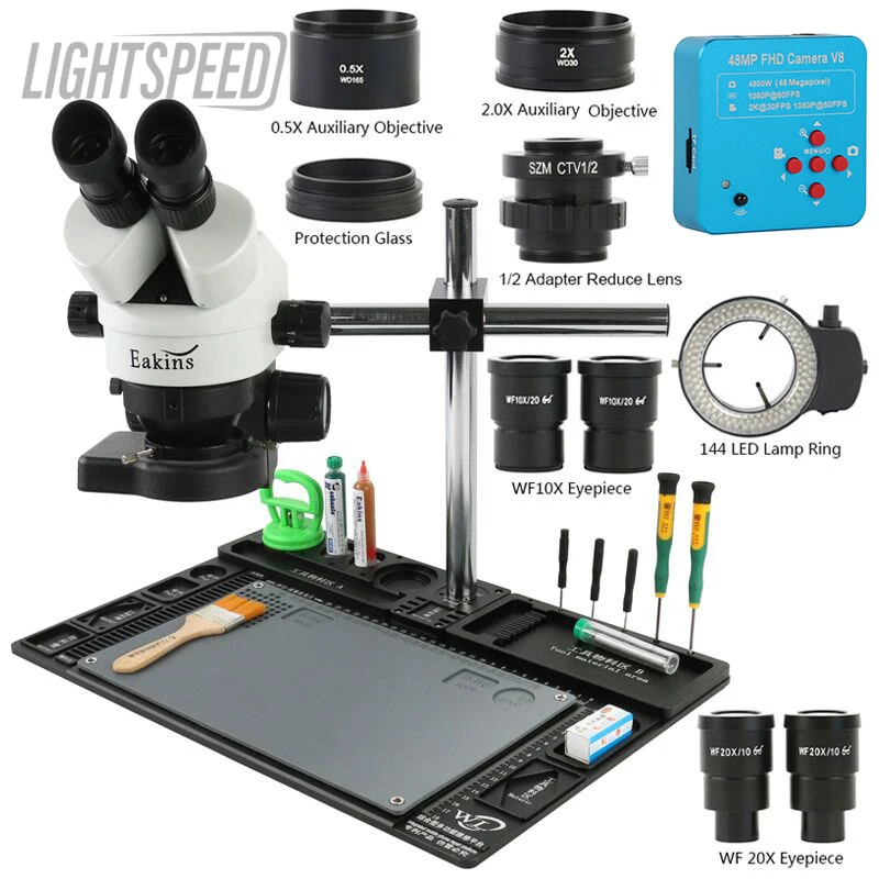 

3.5X-90X 180X Simul-Focal Continuous Zoom Trinocular Stereo Microscope 48MP 2K HDMI USB Camera 1/2 CTV Adapter Big Workbench