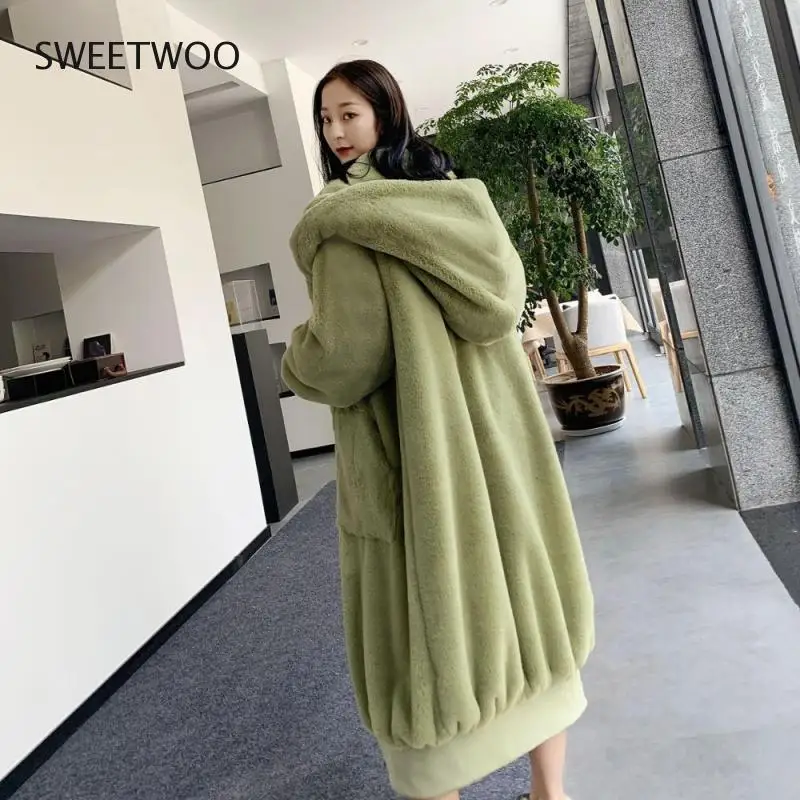 Autumn Winter Faux Fur Coat Women 2020 Casual Luxury Long Oversize Loose Hooded Mane Fur Jacket Female Thick Warm Plush Outwear