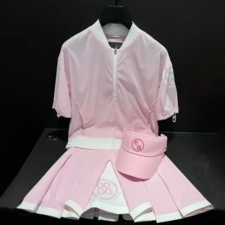 Golf clothing women's college style pink half sleeve windbreaker summer casual pleated short skirt half skirt fashion everything