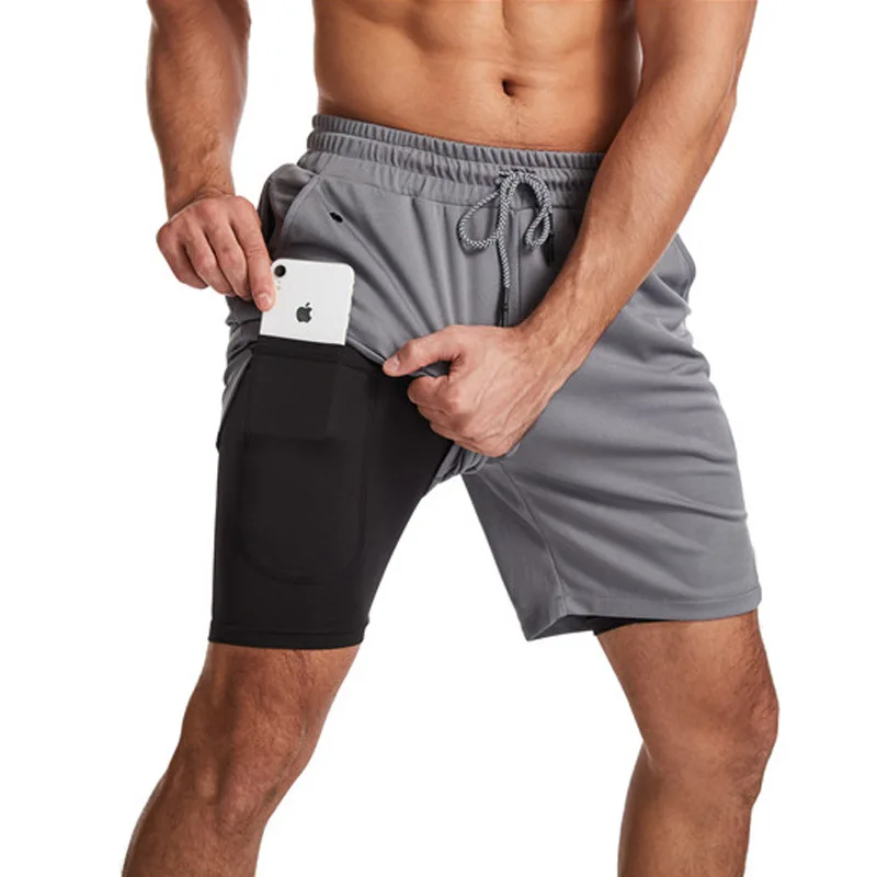 

Running Shorts Men Double Deck Quick Dry GYM Sport Shorts Jogging Workout Shorts Sports Short Pants with Pocket M-3XL