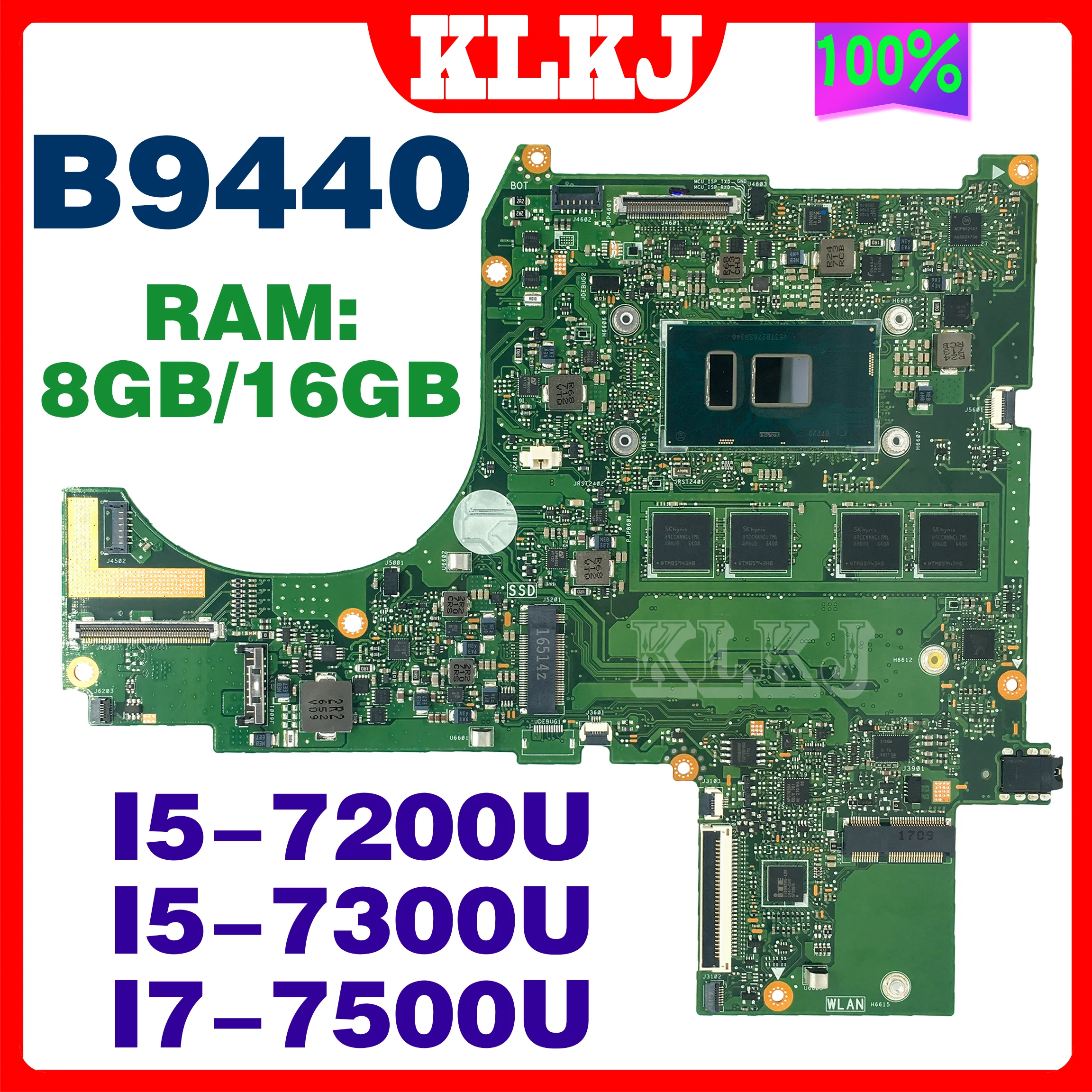 Dinzi B9440 Laotop материнская плата для ASUS ExpertBook B9440U B9440FA B9440UA материнская плата I5-7300U I7-7500U CPU 8 ГБ 16 ГБ ОЗУ 100% тест