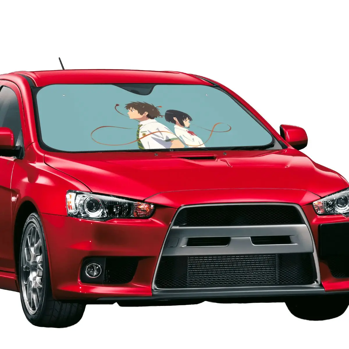 

Taki And Mitsuha Your Name Retractable Windshield Sunshade 76x140cm Foils Car Window Windscreen Cover Front Window Cover