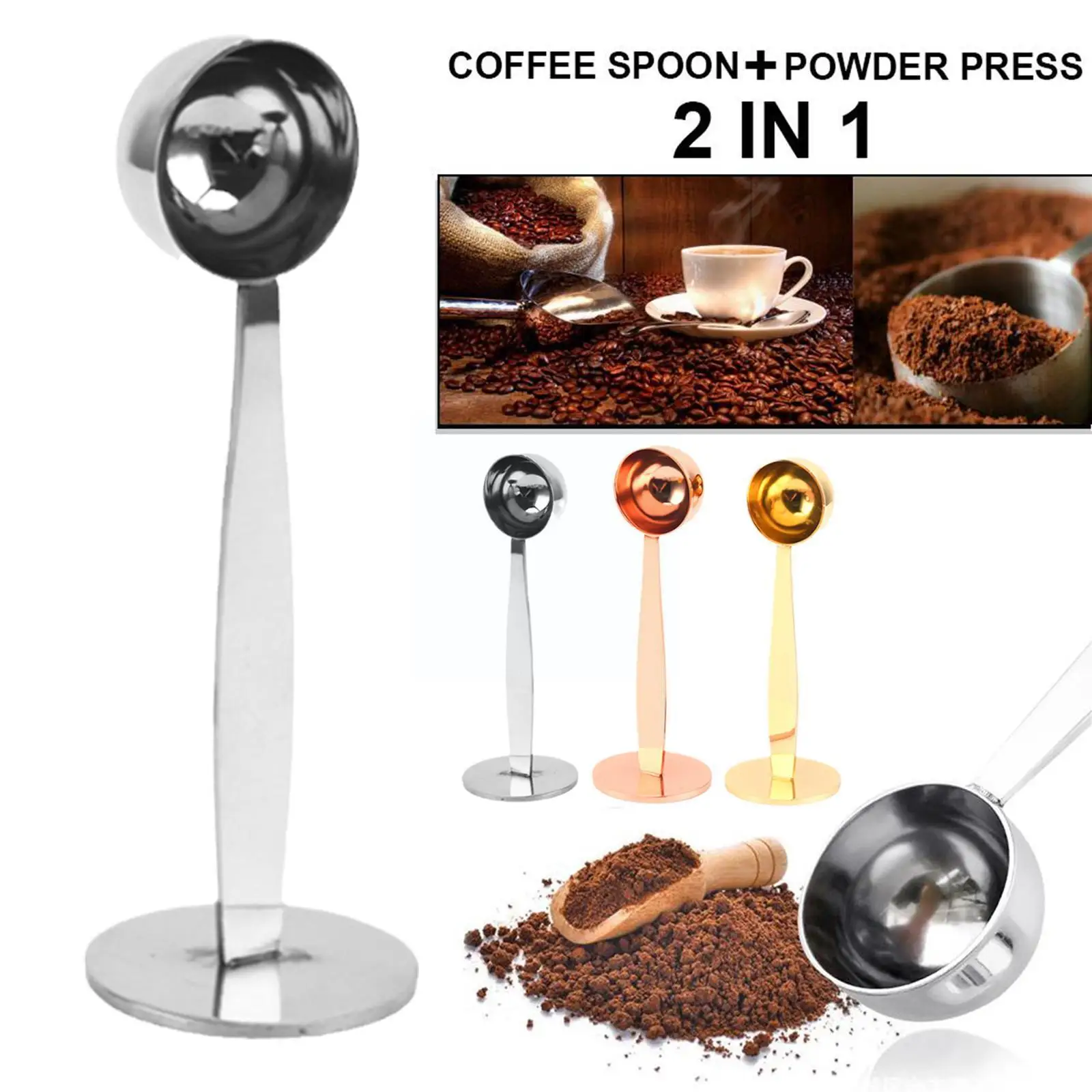 2 In 1 Coffee Spoon Standard Measuring Spoon Dual-use Coffee Tools Kitchen Scoop Press Accessories Machine Powder Bean Scoo A5A8