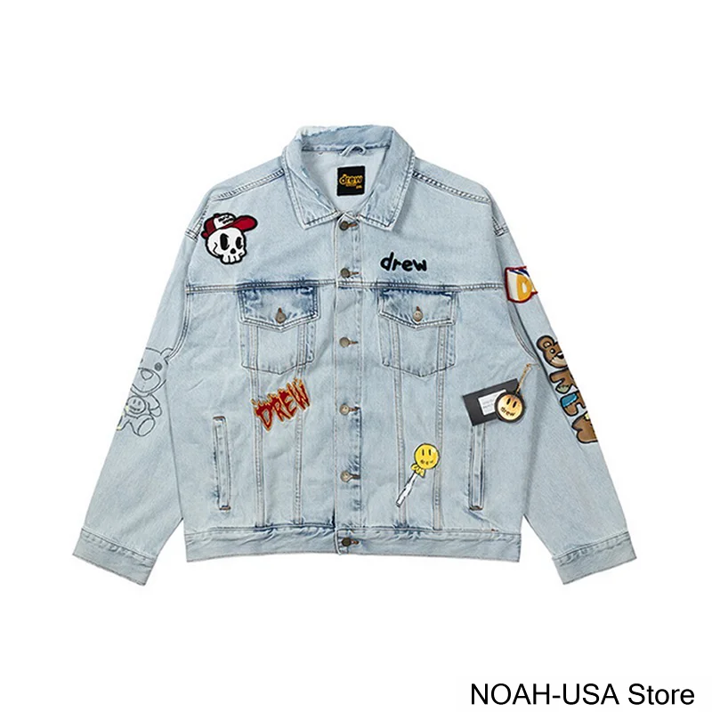 

DREW House Denim Jacket Jeans Mens coat Jacket For Man Retro Woman Denim Justin Bieber Smiley Smile Face Embroidery Top Quality