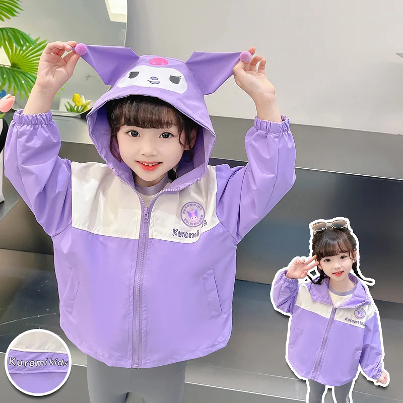 

Kawaii Sanrio Kuromi Hooded Jacket Anime Autumn Casual Hooded Long Sleeved Outdoor Girl Children Birthday Kids Gift Shiny Badge