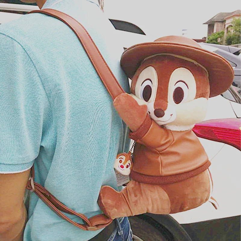 

Disney Chip 'n' Dale Cartoon Squirrel Stuffed Plush Backpack Cute Anime Pu Chip Plush Toy Knapsack Kawaii Gifts For Kids Girls