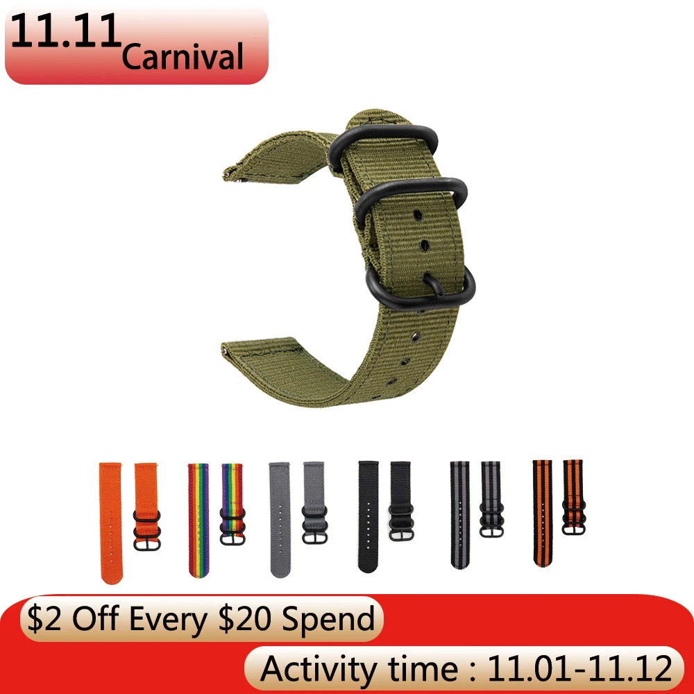 

1PC Watch Band Applicable To Samsung Gears3 / S2 Nylon Strap Black Buckle Canvas Strap 18mm 20mm 22mm 24mm S041