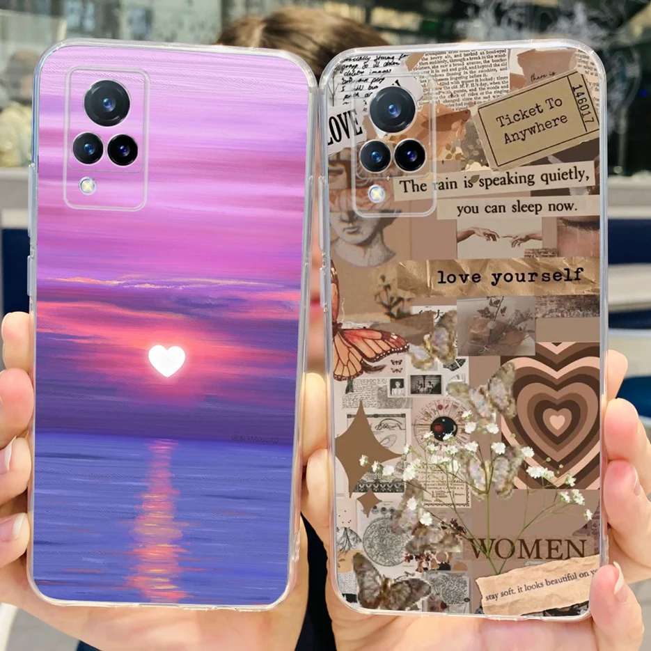 ДЛЯ Vivo V21 чехол V21e Новый Модный с рисунком прозрачный силиконовый мягкий из ТПУ