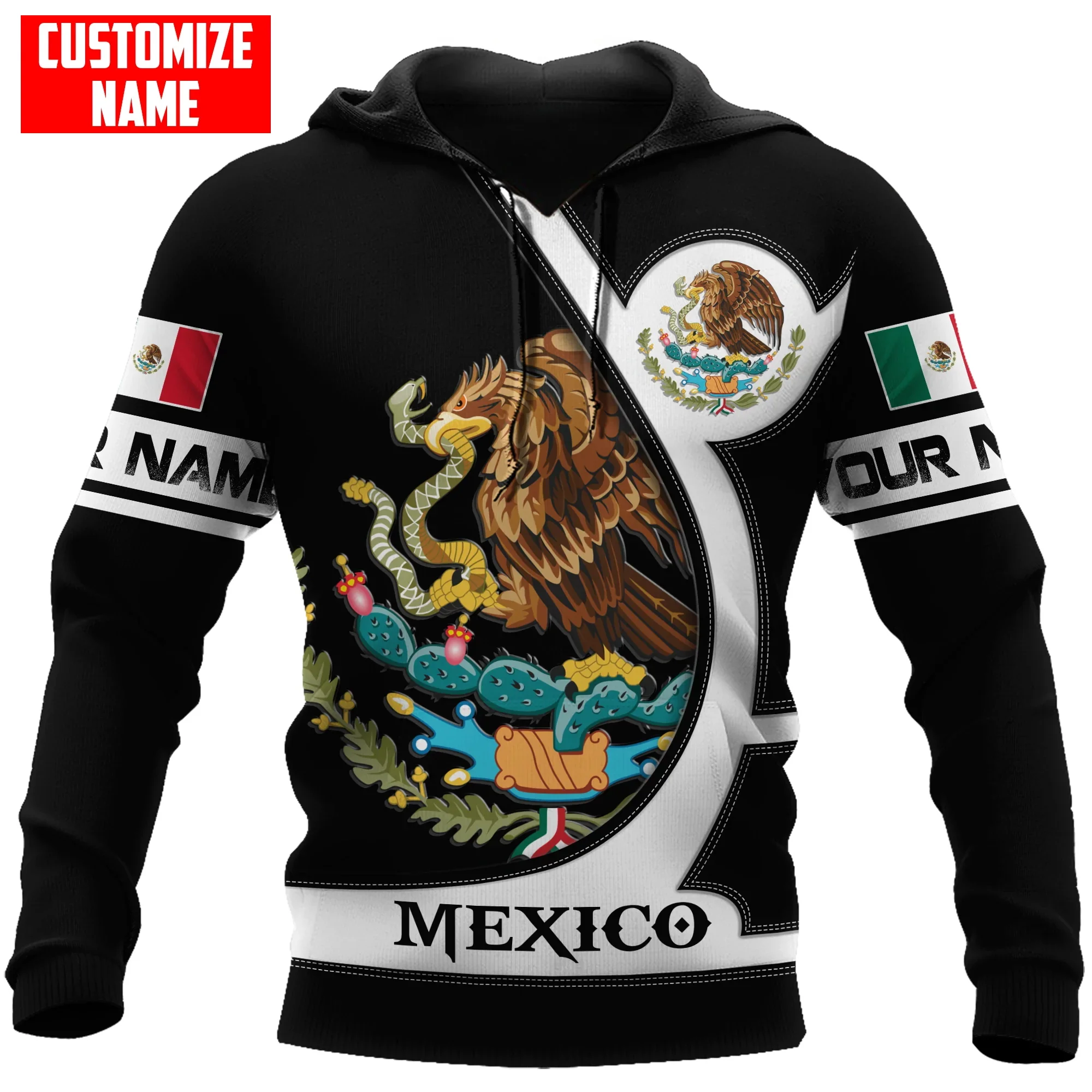 

Personalized Name Mexico Flag Coat of Arm 3D All Over Printed Mens Hoodie Unisex Casual Jacket zip hoodie sudadera hombre MT-109