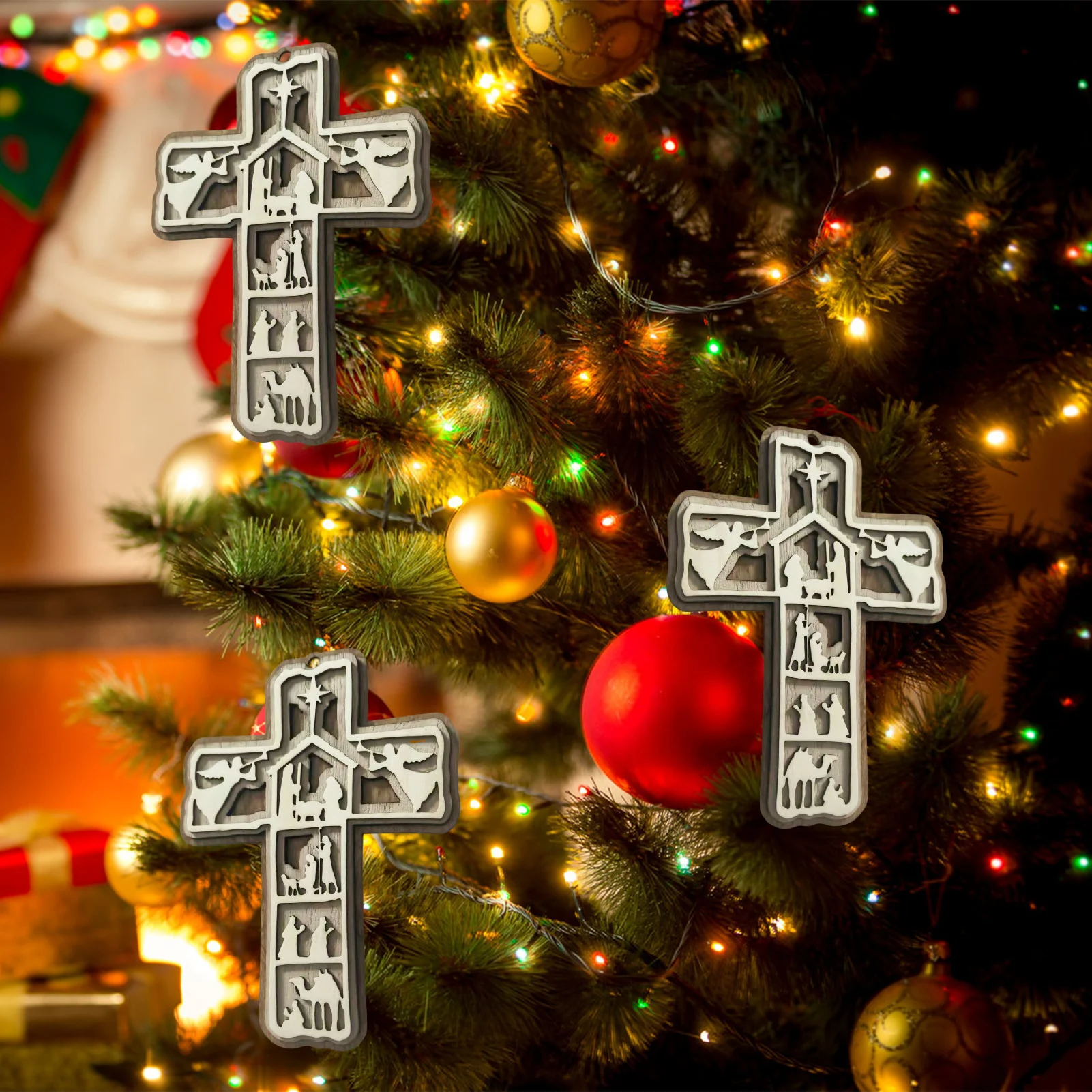 Рождественский крест рождественские украшения ретро христианские подвесные