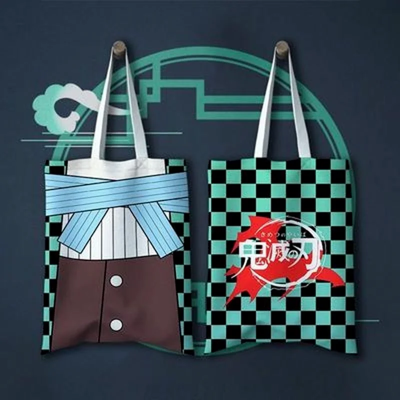 Demon Slayer Shopper Bag Anime Shopping Bags Kimetsu No Yaiba Canvas Tote Bag Handbags Harajuku Shoulder Bags Gift