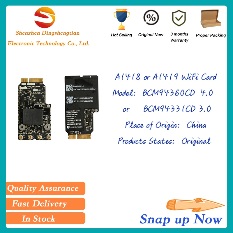 

Genuine Wireless WiFi Card BCM94360CD 4.0 BCM943602CDP BCM94331CD 3.0 for macbook air A1418 A1419 2012 2013 2014 Year