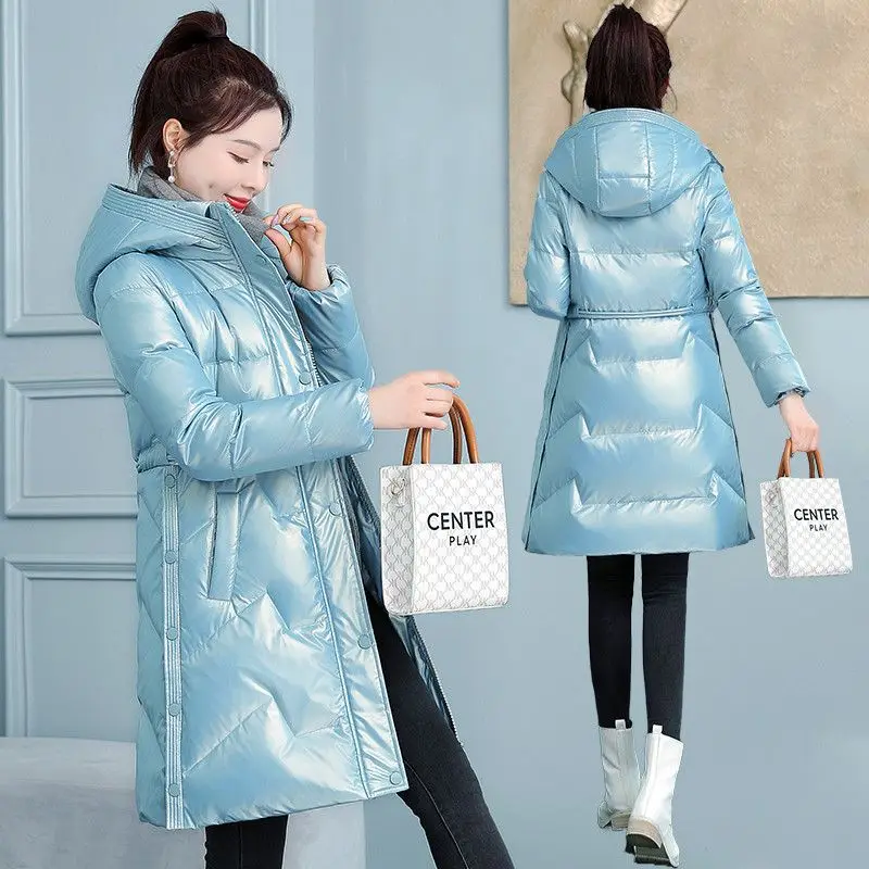 Women Jacket Winter Parkas Female 2023 New Glossy Down Cotton Jackets Hooded Casual Warm Parkas Thickening Outwear Long S82