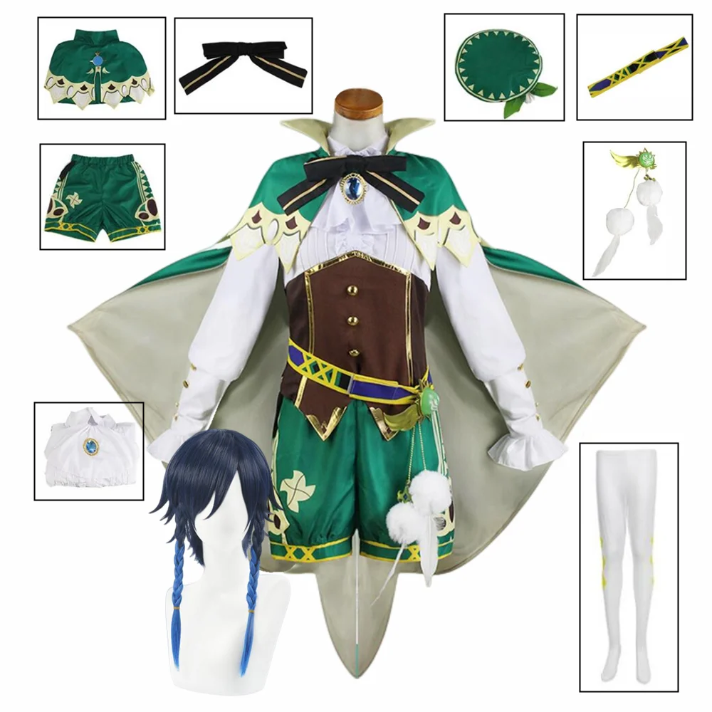 

Game Genshin Impact Venti Cosplay Costume Anime Cosplay Accessories Props Wig Cloak Suit Halloween for Women Girls