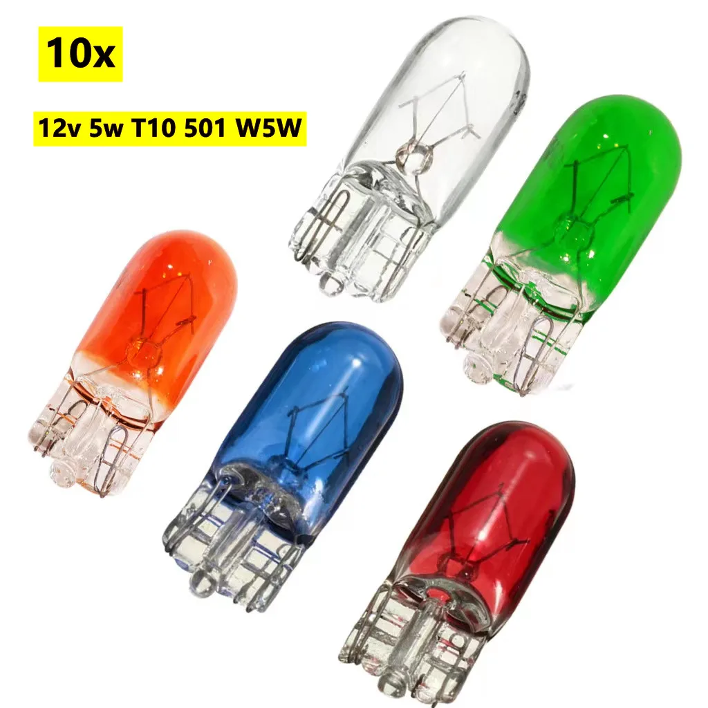 10 шт. 501 W5W XENON T10 Glass 12В 5 Вт W2.1x9.5d одноволоконная многоцветная автомобильная лампа |