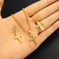 new fashion cross earring pendant necklace for women men 50cm necklace gold plated religious jewelry gift