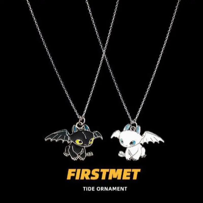 Kawaii Light Fury Night Fury Necklace Cartoon Black and White Dragon Couple Necklace Pendant Jewelry Ornament Sweater Chain Gift images - 6
