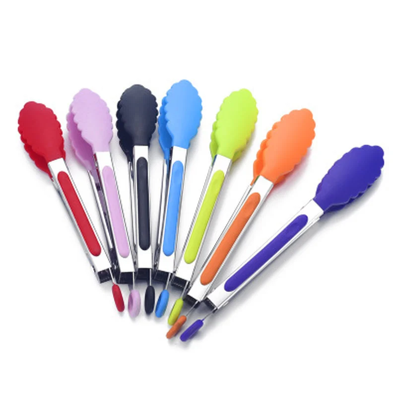 

Heat Resistant Silicone Cooking Salad Stainless Steel Handle Serving BBQ Tongs Kitchen Hang Utensil Supplies Accessories Barbecu