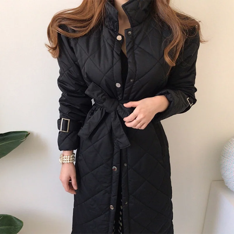 Autumn and Winter 2021 New Korean Chic Women's Thickened Thermal Insulation Lapel Casual Cotton Jacket Diamond Quilted Jacket