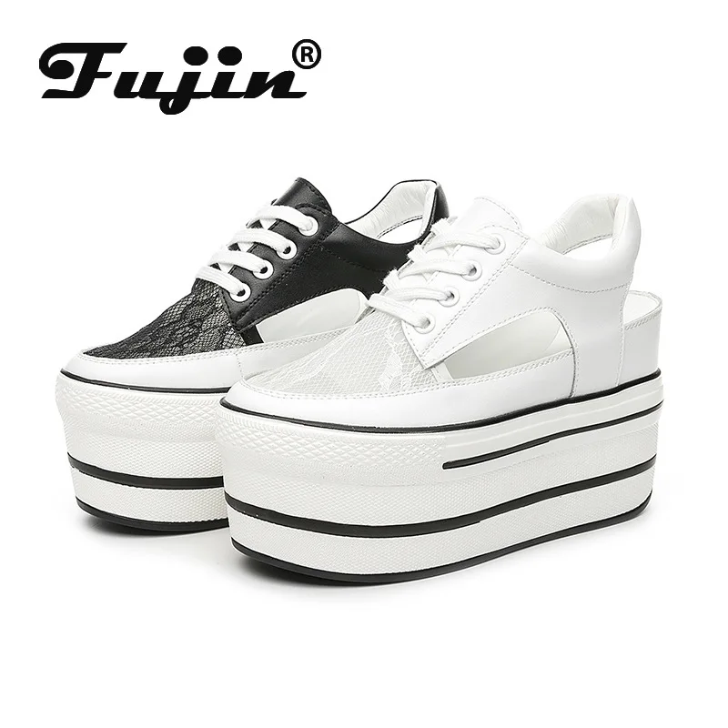 Fujin/Женская Белая обувь Новая летняя дышащая модная на платформе с толстой