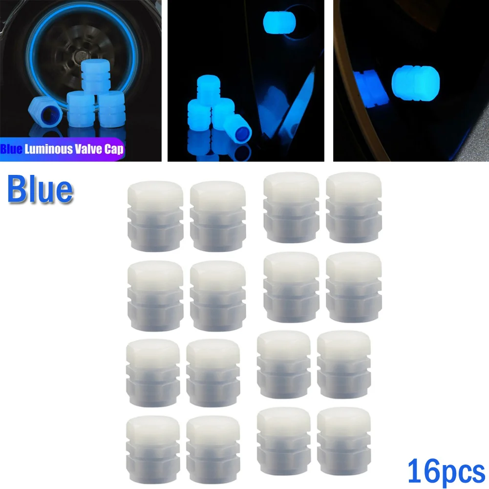 

None Luminous Valve Wheels Valve Stems 4/8/16PCS ABS Material Fluorescent-Blue Tires Accessories 0.62*0.47*0.47in
