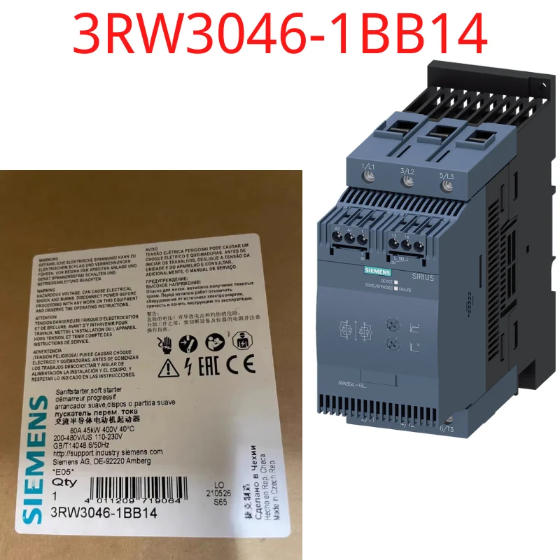 

3RW3046-1BB14 Brand New SIRIUS soft starter S3 80 A, 45 kW/400 V, 40 °C 200-480 V AC, 110-230 V AC/DC Screw terminals