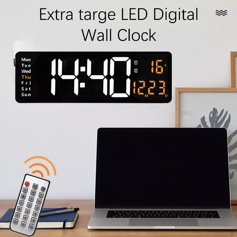 

Digital Dual Alarms Wall Clock Remote Control Temp Date Week Large Display Power Off Memory Table Clock LED Wall-mounted Clocks